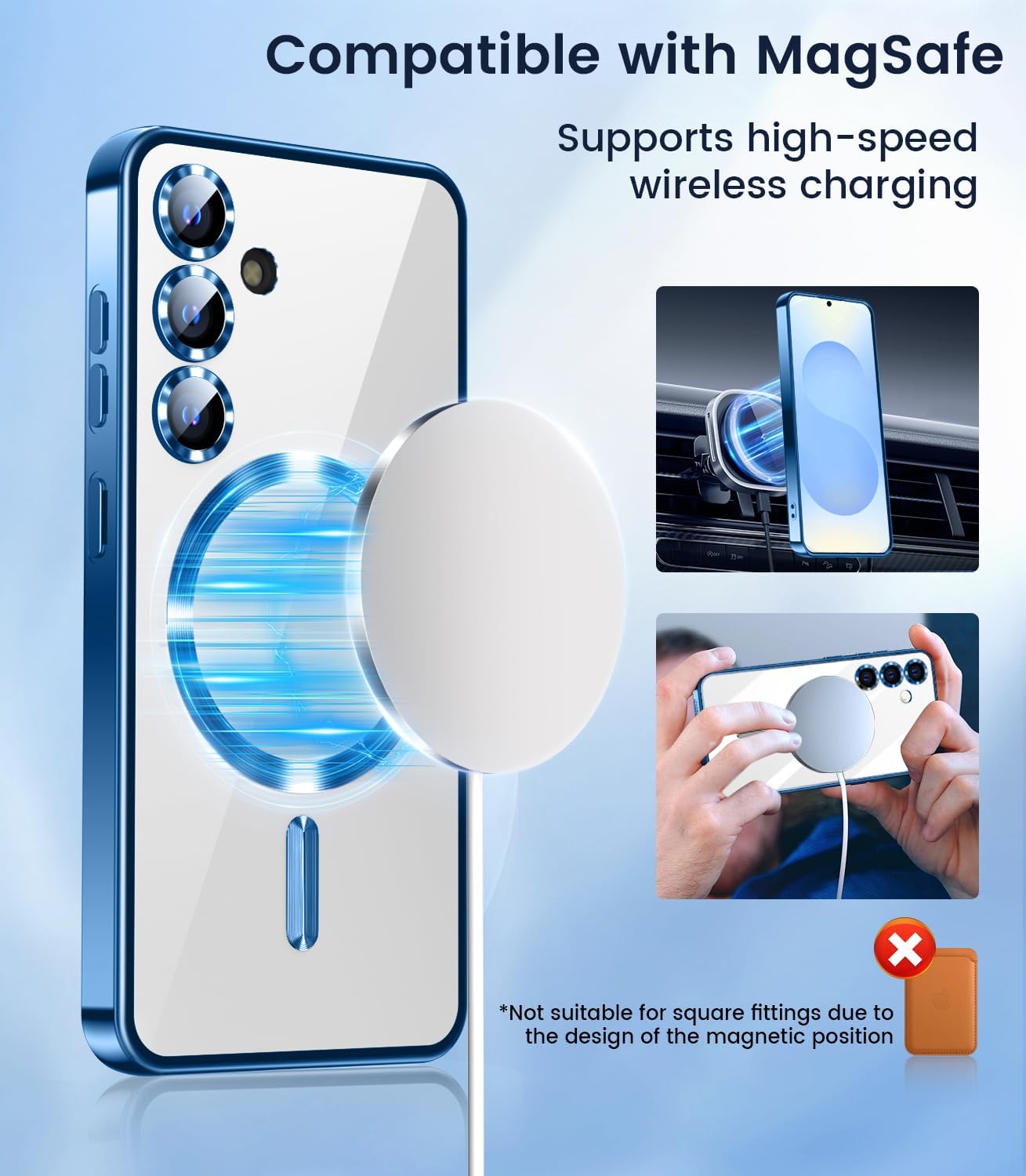 Slim Thin for Samsung Galaxy S25 Case, Compatible with MagSafe, Built-in Camera Lens Protector, Shockproof Protective Phone Case, Soft Electroplated Clear Phone Cover, Sapphire Blue
