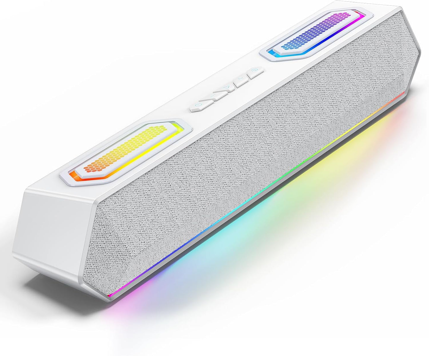 Deeyaple Computer Speakers, 40W Wireless Soundbar for Desktop PC with Bluetooth 5.3 & USB Audio, Dynamic RGB Lighting, Software Custom EQ, External Power Adapter Gaming Speakers, Laptop, Xbox White