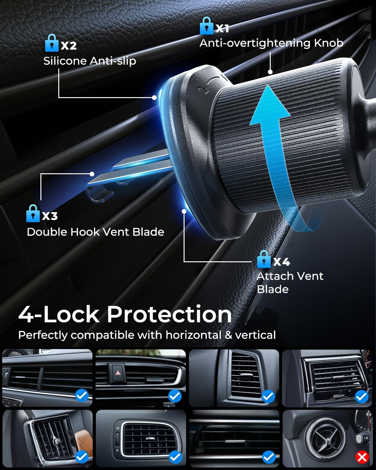 MRGLAS 2025 Upgraded Phone Holders for Your Car with New Metal Hook Clip, Handy Air Vent Cell Phone Car Mount [One Hand Operation], Universal Automobile Cradle for iPhone Android and All Smartphones