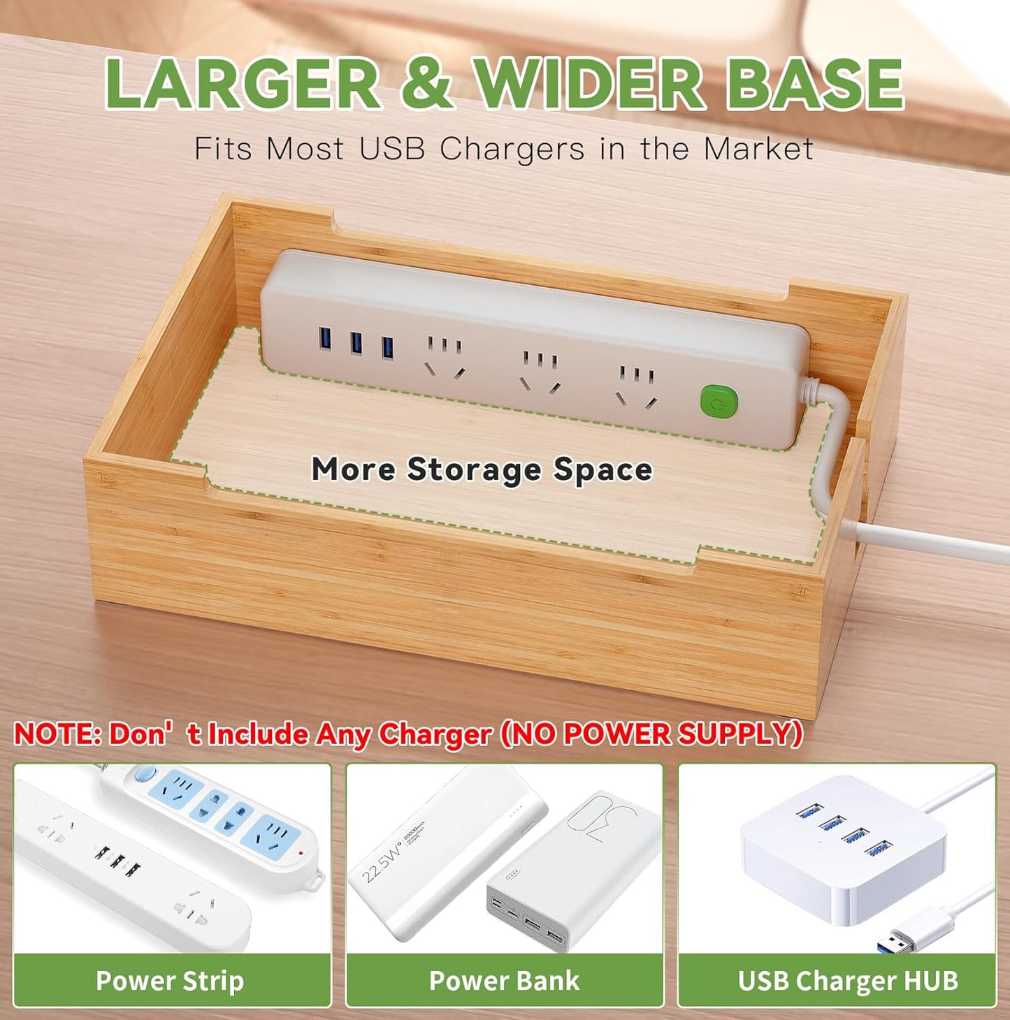 Pezin & Hulin Bamboo Charging Station, Electronic Devices Organizer for Multiple Devices Charger Such As Cell Phone, Tablet, Watch and More, Natural, (No USB Charger and Cables)