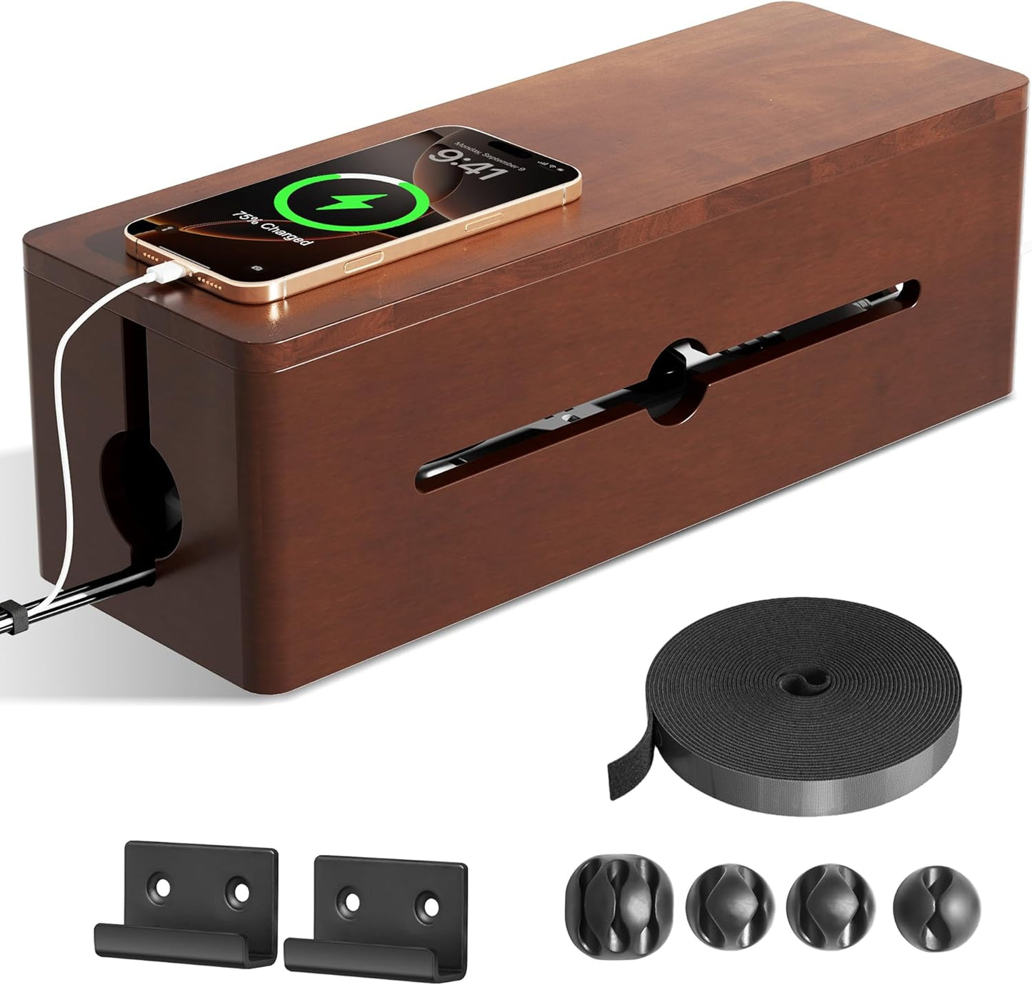 Cinati Large Cable Management Box, 15.8" Wooden Cable Organizer for Floor Wires Storage, Wall Mount Cord Hider Box for Electrical Cord Management, Power Strip Wire Organization for Desktop Home Office