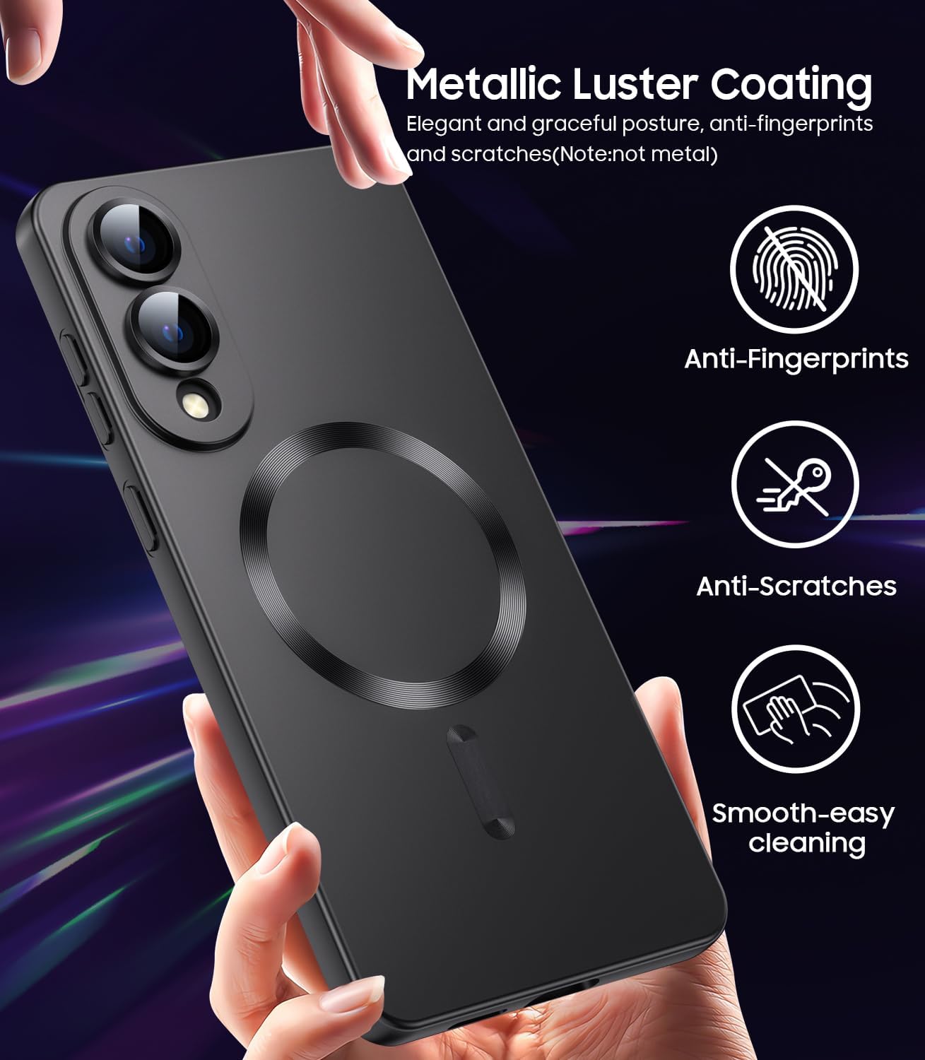 Magnetic for Samsung Galaxy S25 Edge Case [Compatible with MagSafe][Built-in Camera Lens Protector] Slim Soft Silicone Bumper Shockproof Metallic Luster Phone Case (Black)