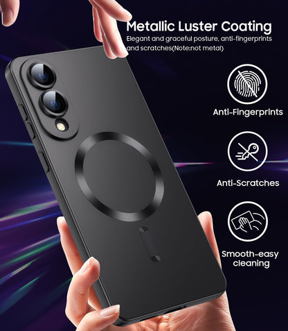 Magnetic for Samsung Galaxy S25 Edge Case [Compatible with MagSafe][Built-in Camera Lens Protector] Slim Soft Silicone Bumper Shockproof Metallic Luster Phone Case (Black)