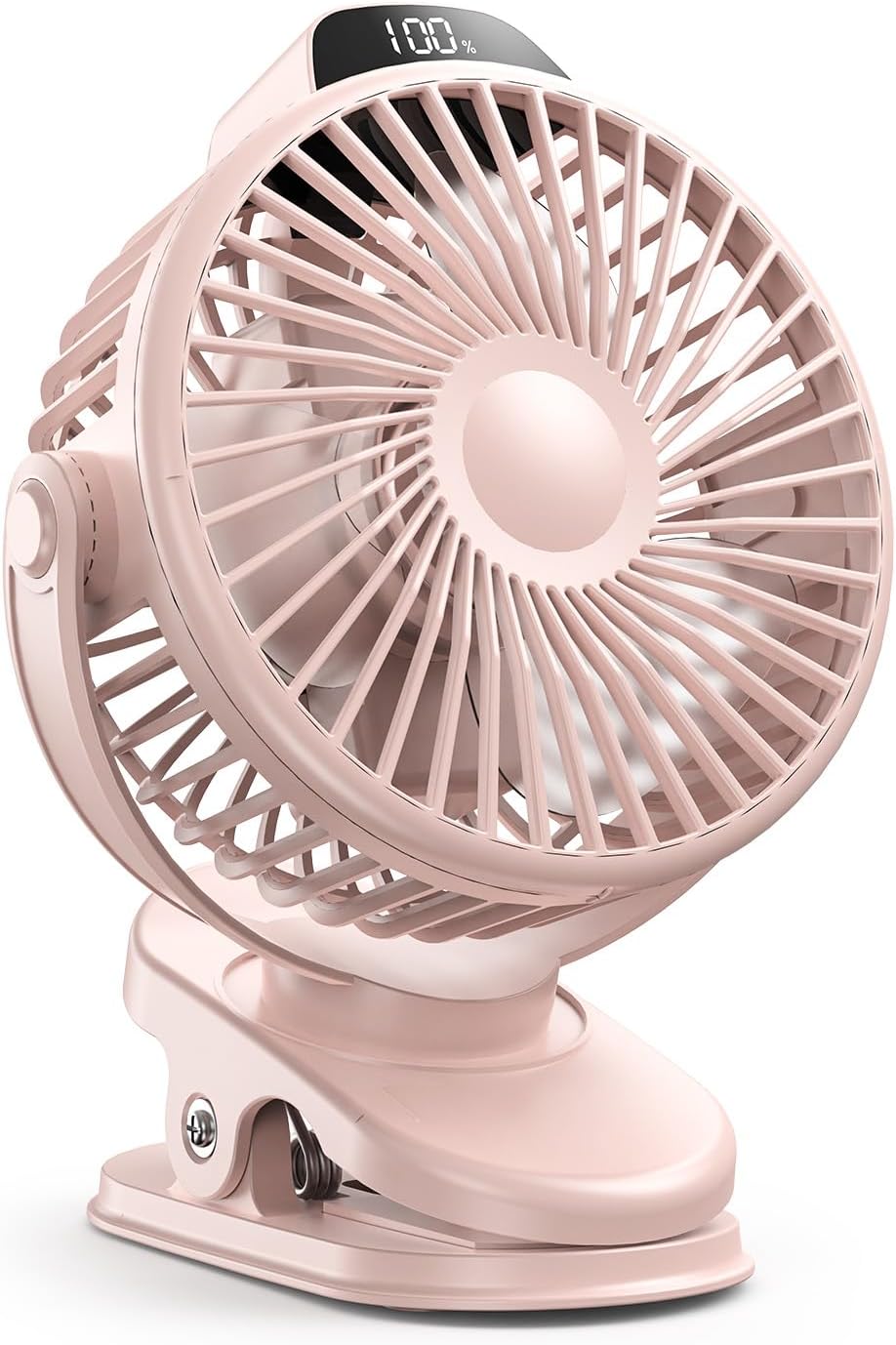 Koonie Portable Clip On Fan, Small USB Battery Operated, 3 Speed Rechargeable Mini Pink With LED Display, 360° Rotate Personal Cooling for Desk Stroller Travel Camping Golf Gym