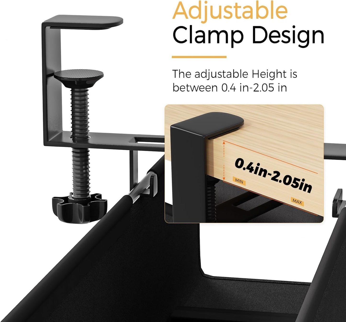 Under Desk Cable Management Tray 15.7" - No Drill Computer Wire Organizer Cable Tray, Cord Hider Clamp Mount with 16X Cable Ties PC Cables Management Cord Holder for Office/Home (Upgrade Fabric,Black)