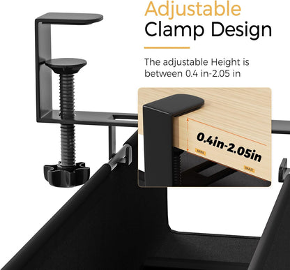 Under Desk Cable Management Tray 15.7" - No Drill Computer Wire Organizer Cable Tray, Cord Hider Clamp Mount with 16X Cable Ties PC Cables Management Cord Holder for Office/Home (Upgrade Fabric,Black)