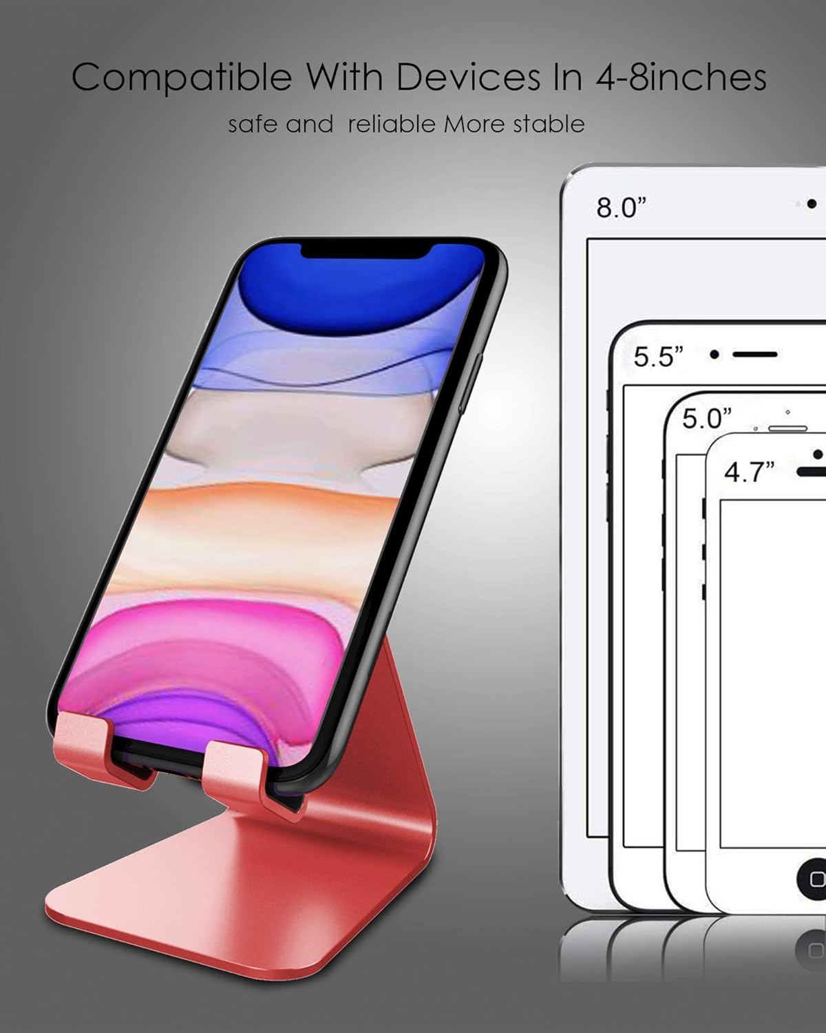 CreaDream Cell Phone Stand, Cradle, Holder,Aluminum Desktop Stand Compatible with Switch, All Smart Phone, iPhone 11 Pro Xs Max Xr X Se 8 7 6 6s Plus SE 5 5s (Red)