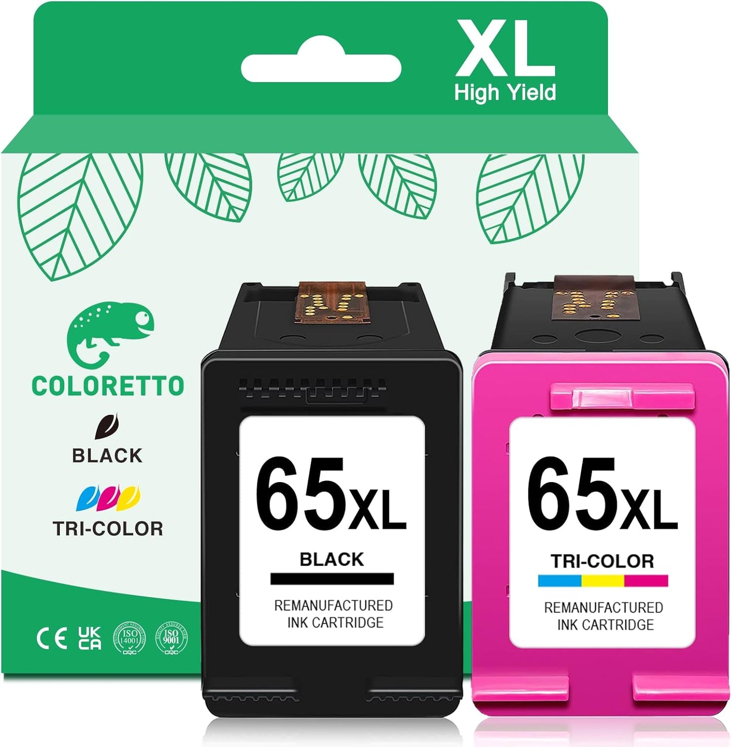 COLORETTO 65XL Black and Color Ink Cartridge for HP Printers Envy 5055 5052 5058 Work with HP Deskjet 3755 Ink Cartridges 2655 3752 3720 3722 3723 3758 2652 2622 for HP65 Ink Replacement Combo Pack