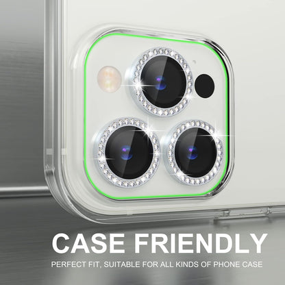 Choiche [3+1 for iPhone 14 Pro/iPhone 14 Pro Max Camera Lens Protector Bling, 9H Tempered Glass Camera Cover Screen Protector Metal Ring Decoration Accessories (Diamond-Silver)