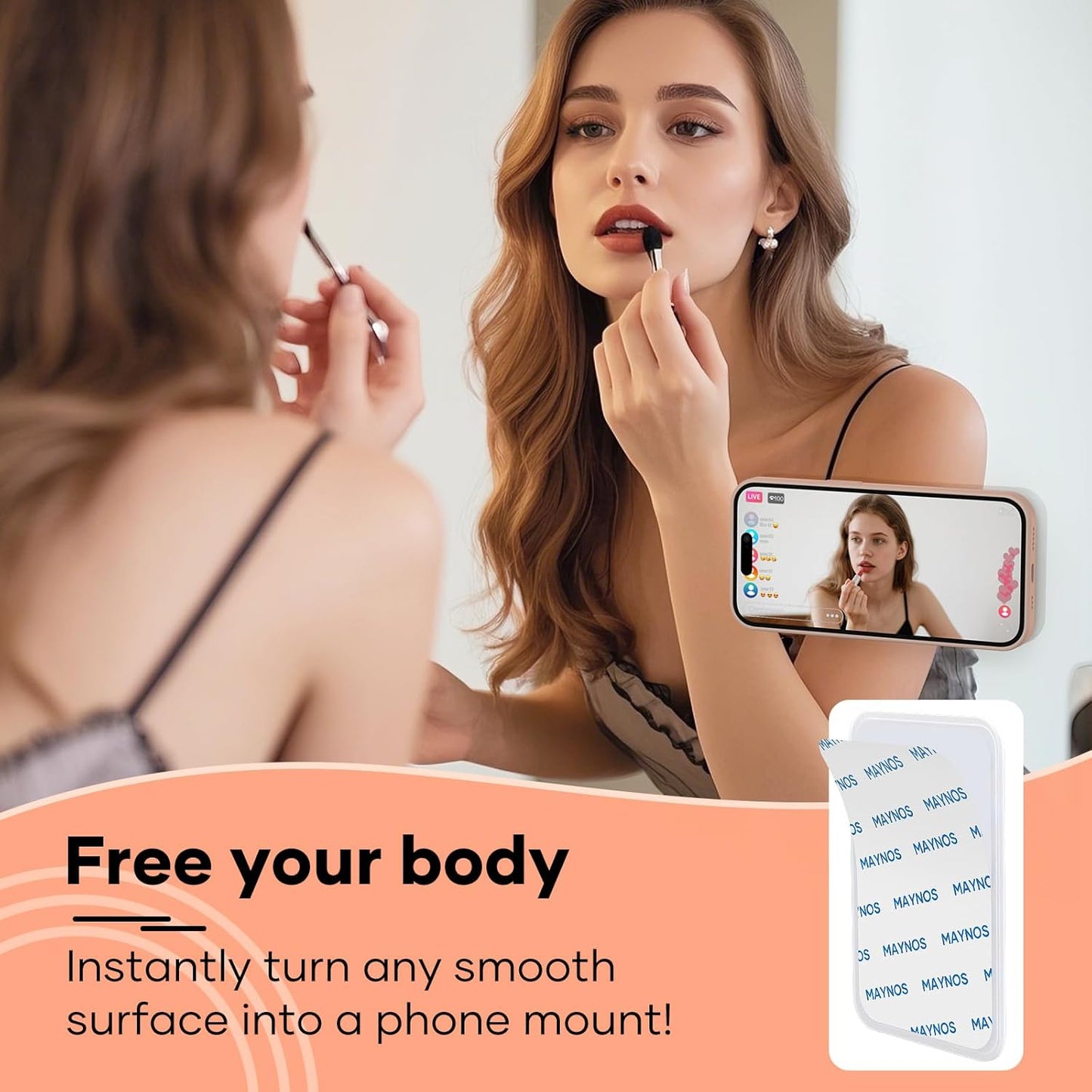 Silicone Phone Sticky Grip, Suction Phone Case Mount for iPhone and Android, Hands-Free Sticky Cell Phone Grip, Mobile Fidget Mirror Holder for Selfies and Videos