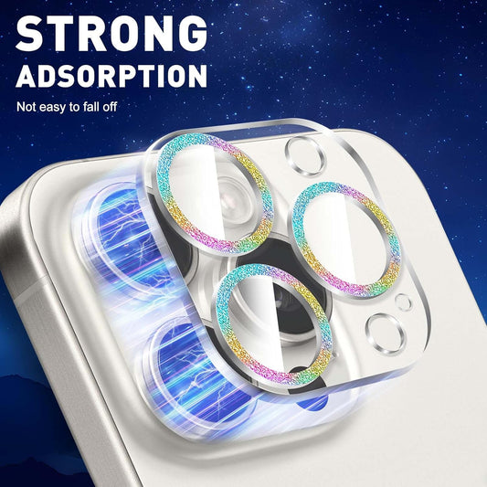 LucBuy 3PCS Sparkling Camera Lens Protector for iPhone 12 Pro Max, Full Clear Acrylic Lens Cover with Shiny Colorful Glitter Designed Decoration Back Camera Protector