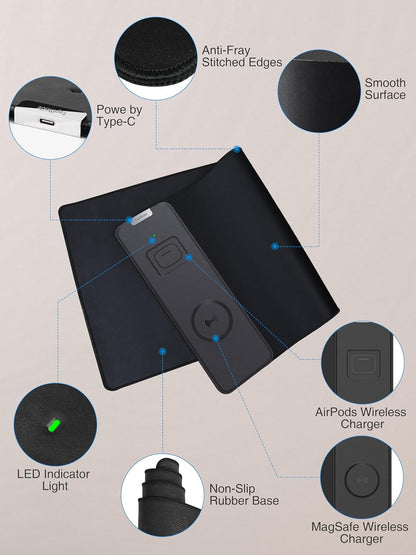 TopMade Mouse Pad with 15W Fast Wireless Charging, 31.5"x11.81" XL Large Gaming Mousepad, Waterproof Desk Pad, Classic Black Computer Desk Mat(Includes 20W PD Power Adapter & 6.56ft Woven Cable)