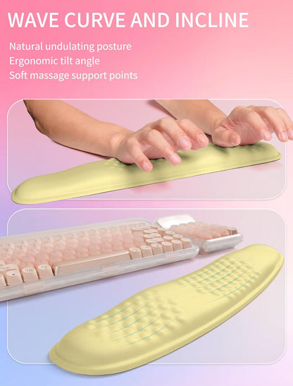 Hokafenle 2in1 Combination, Wave Keyboard Wrist Rest and Ergonomic Curvature Mouse Pad Wrist Support for Relieve Wrist Pain, Filled with Soft Cushion Memory Foam, Butter Yellow