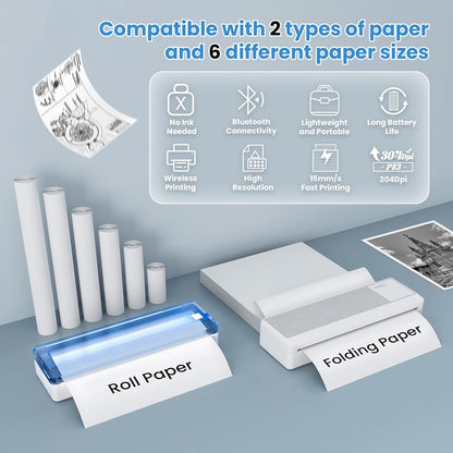 vretti P83 Portable Printers Wireless for Travel, A4 Portable Thermal Printer, Mobile Inkless Printer Compatible with Phone & Laptop, Supports 8.5 x 11 US Letter for Car School Office Home Use, White