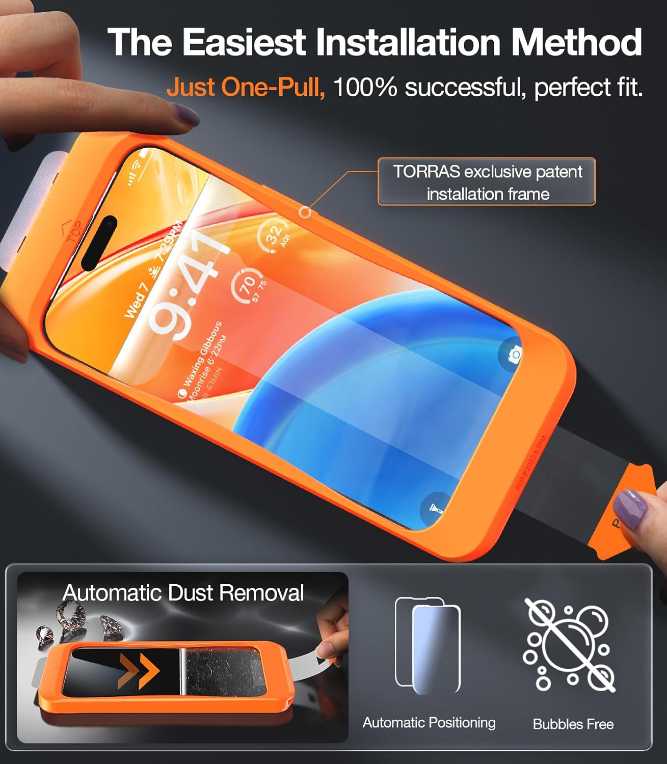 TORRAS Diamond Shield for iPhone 15 Pro Screen Protector [Military-Grade Protection] 9H+ Unbreakable Shatterproof Aerospace Tempered Glass Full Coverage InstaFit Bubble-Free, 2-Pack