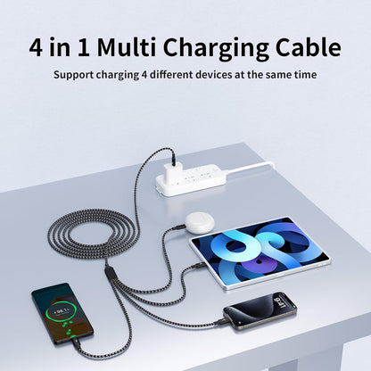 USB C Splitter Multi Charging Cable, Dual Type C Charger Cord,4 in 1 Multiple Nylon Braided Cable with 4 Type-C Connectors Compatible with iPhone 15 Pro Max/Samsung Galaxy/Tablets/Google-1Pack 5FT.