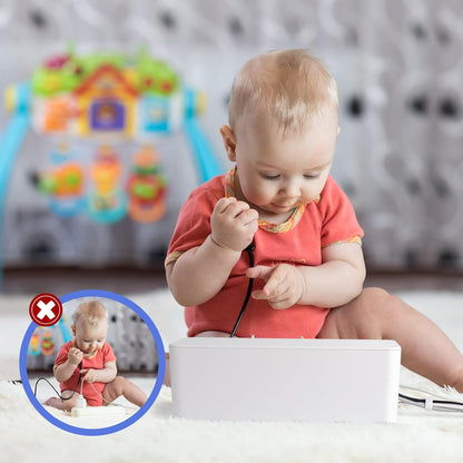 Cable Organizer Box Set of Three, Power Cover Cord Holder Surge Protector for Desk (White)