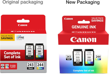 Canon PG-243 / CL-244 Genuine Ink Value Pack (2 Cartridges), Compatible with iP2820, MX492, MG2420/2520/2920/2922/2924/3020/2522/2525, TS3120/302/302a/202/4520/3320