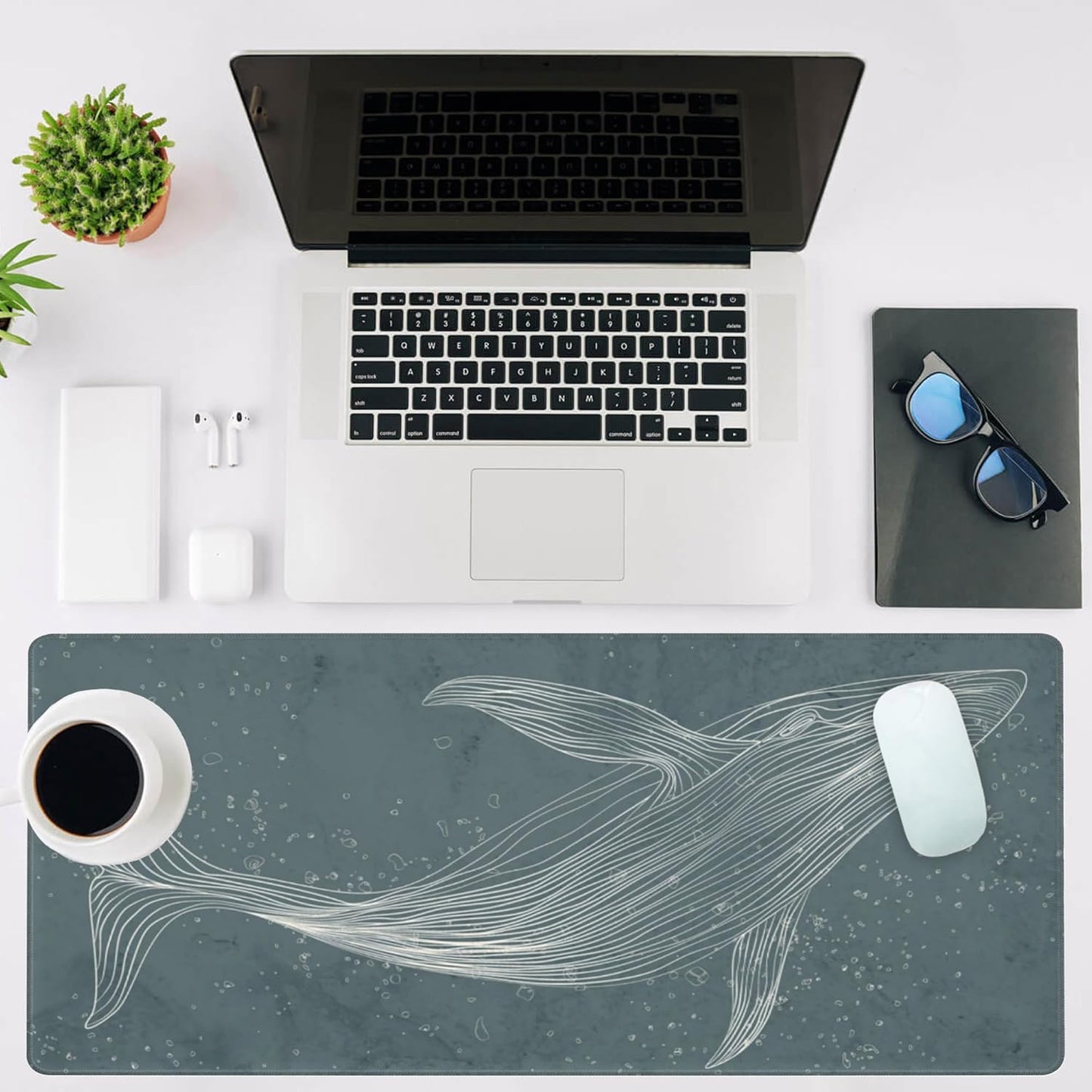 Mouse Pad Large Hand Drawn Whale Non-Slip Gaming Desk Mat with Stitched Edge Laptop Keyboard Desk Pad for Work Home Gaming (35.4 x 15.7 Inches)
