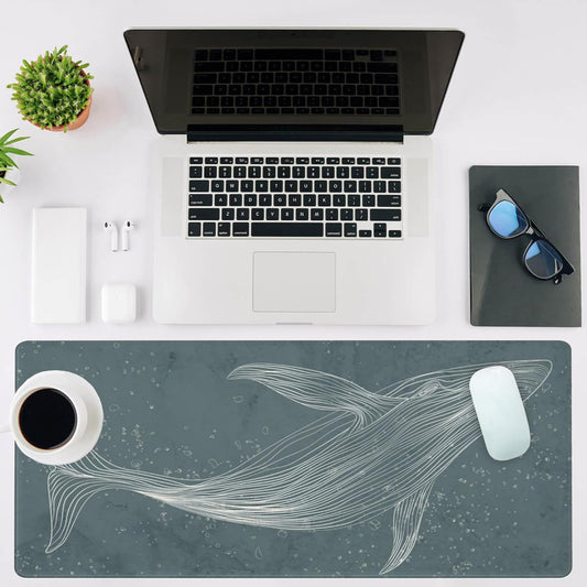 Mouse Pad Large Hand Drawn Whale Non-Slip Gaming Desk Mat with Stitched Edge Laptop Keyboard Desk Pad for Work Home Gaming (35.4 x 15.7 Inches)
