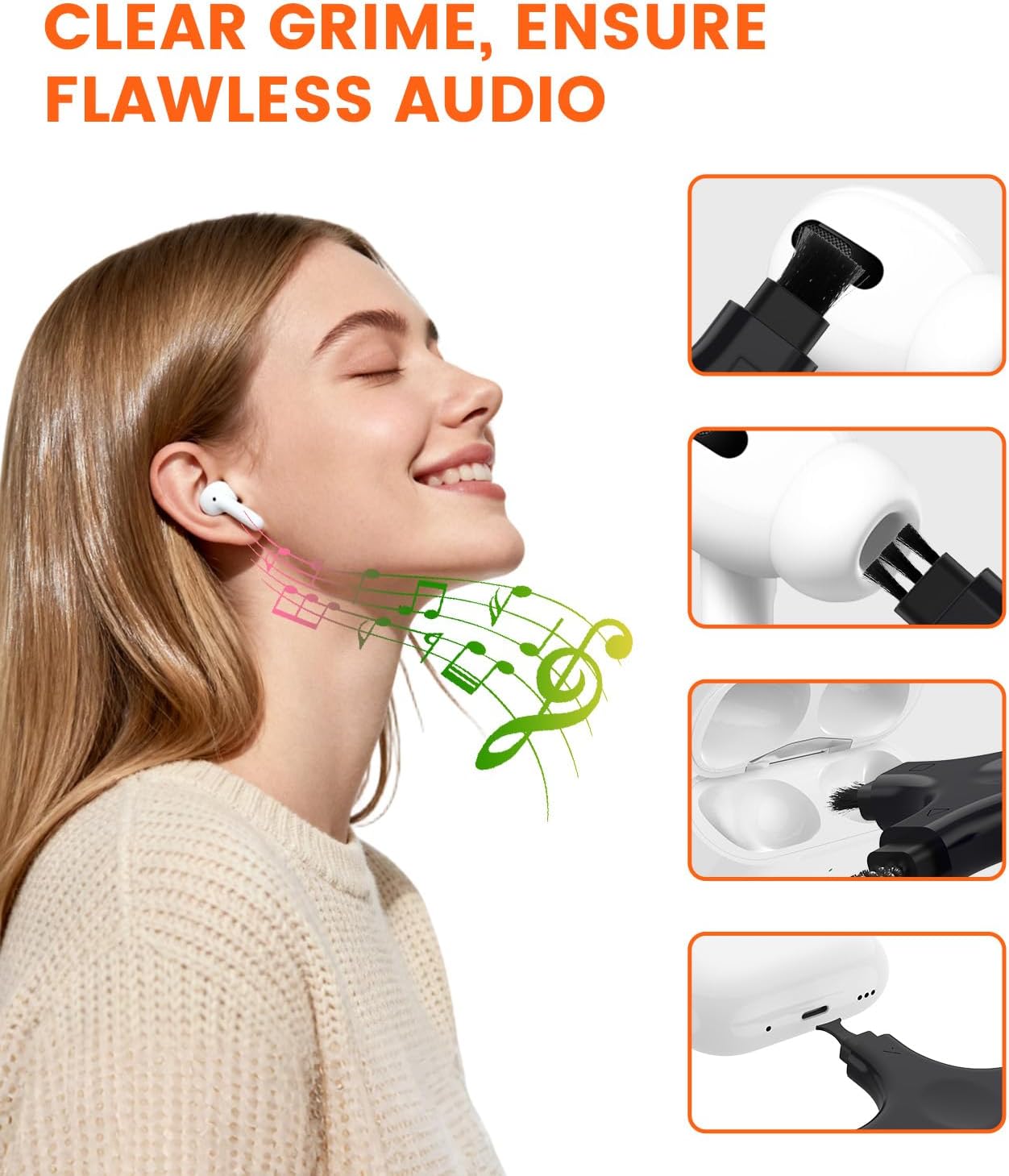 Port Cleaning Kit for iPhone, CODOGOY Charging Port Cleaner Tool with Soft Brushes for Lightning & USB-C, All Devices Cleaning Tool - Black