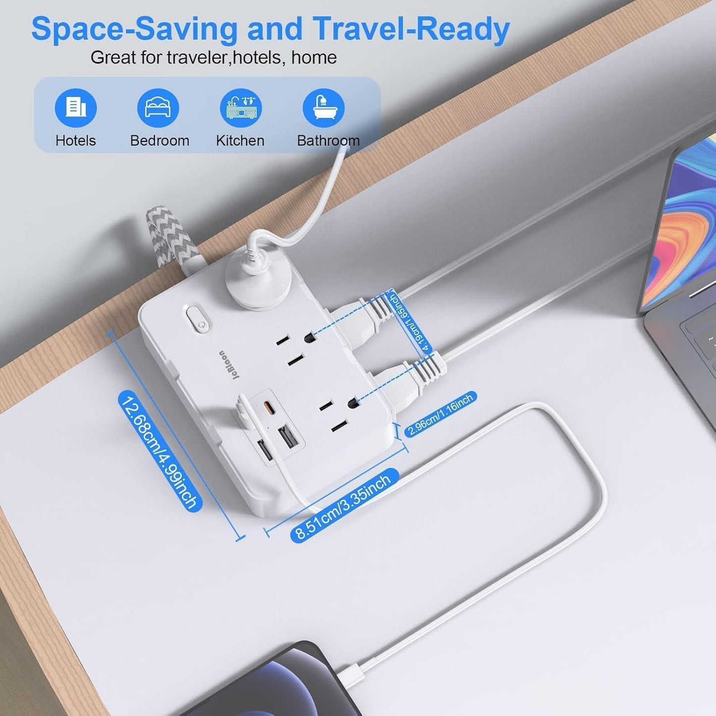 Surge Protector Power Strip 5 Ft Cord, Ultra Thin Flat Extension Cord with 6 Outlets 4 USB Ports(2 USB C), Flat Plug Power Strip, Braided Power Cord for College Dorm Room Essentials