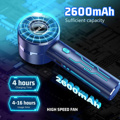 2pcs Portable Handheld Turbo Fan with 7000rpm High-Speed Motor USB Rechargeable Cooling Personal Fan 4-Speed, 4-16H Runtime, with Lanyard for Outdoor Travel, Women, Kids, Summer Gift