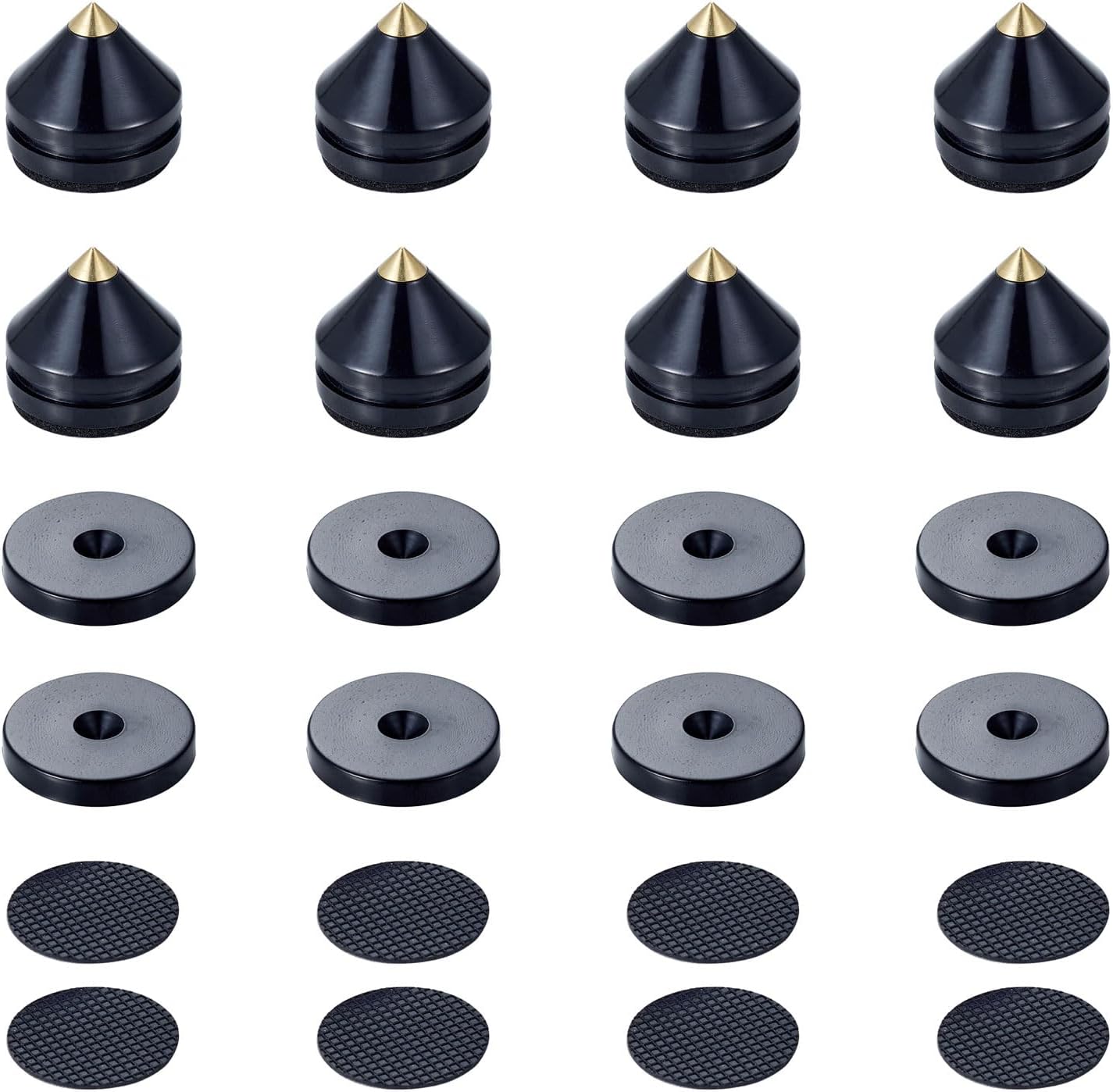 Speaker Spikes Floor Protectors 8pcs, Light Weight Shockproof Speaker Isolation Stand Feet for HiFi Amplifier, Subwoofer, DAC Recorder, Turntable, Cone Base Pad with Adhesive, Black
