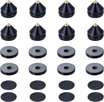 Speaker Spikes Floor Protectors 8pcs, Light Weight Shockproof Speaker Isolation Stand Feet for HiFi Amplifier, Subwoofer, DAC Recorder, Turntable, Cone Base Pad with Adhesive, Black