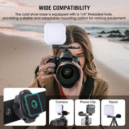 Dual Cold Shoe Extension Bar Mount, Aluminum Dual Hot Shoe Mount Bracket with 1/4" Thread & Cable Slot, Cold Shoe Bracket for DSLR Camera LED Video Light Microphone Monitor (62034)