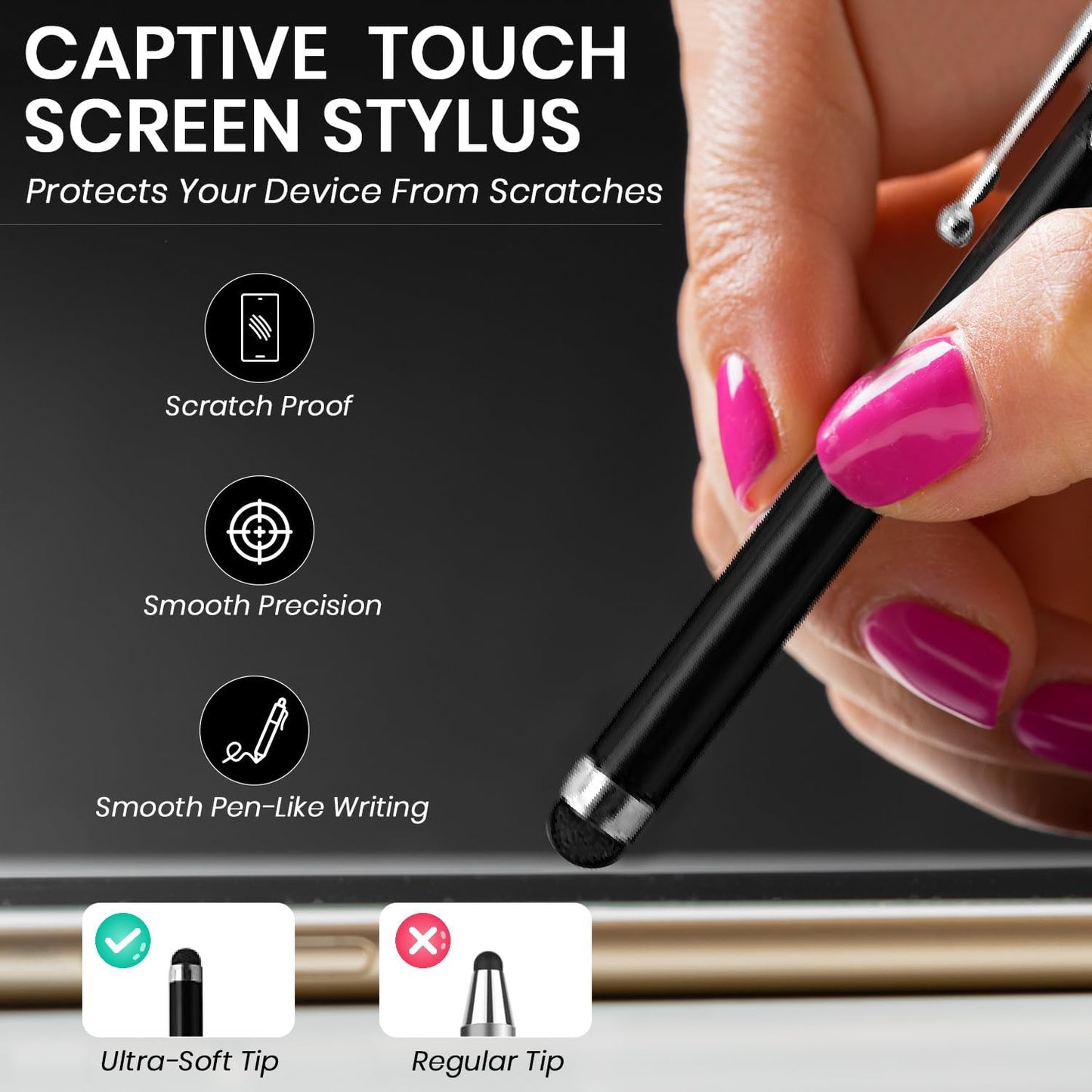 TCD 10-Pack Stylus Pen Set – Universal Capacitive Pen for iPad, iPhone, Tablet, Laptop – Premium Thick Rubber Tip Styluses for All Touchscreen Devices, Black