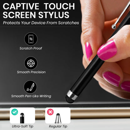 TCD 10-Pack Stylus Pen Set – Universal Capacitive Pen for iPad, iPhone, Tablet, Laptop – Premium Thick Rubber Tip Styluses for All Touchscreen Devices, Black