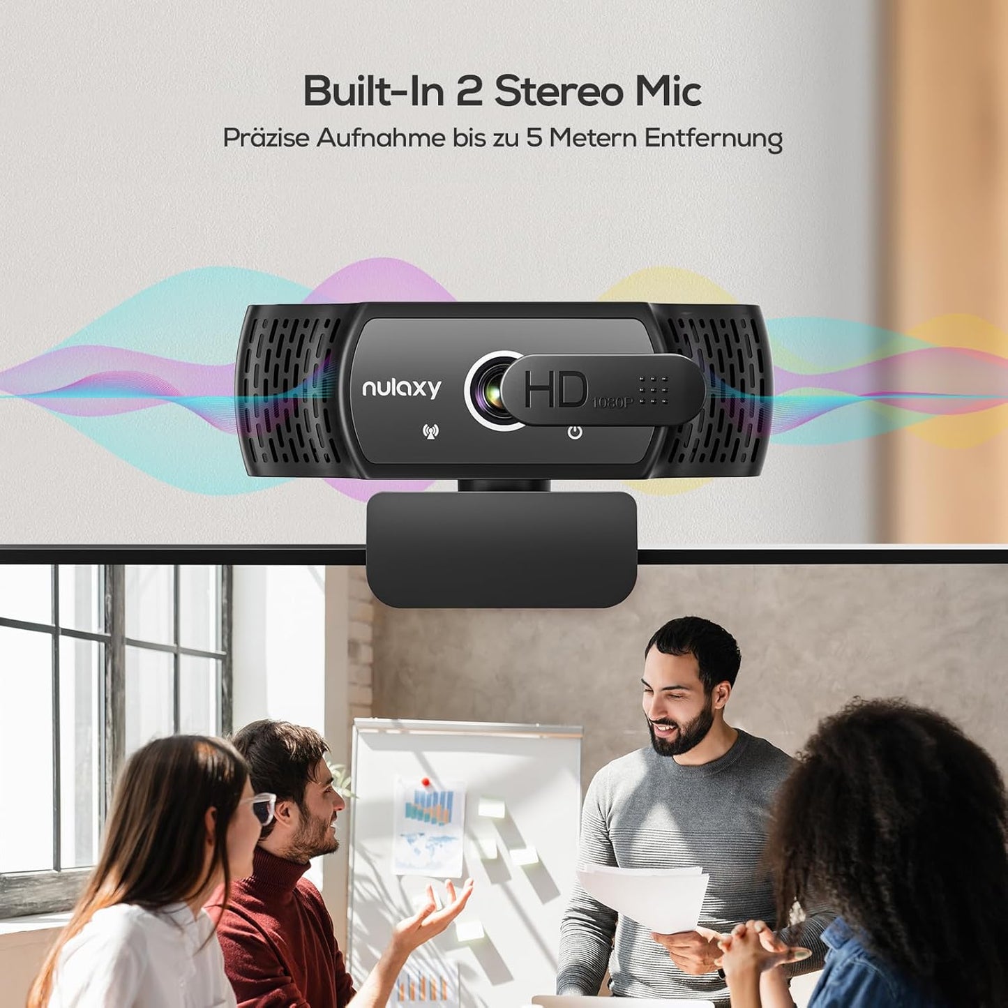 Nulaxy USB Webcam with Microphone, HD 1080p Webcam with Privacy Cover for Laptop PC Desktop, HD Light Correction, Web Camera for Video Calling, Online Classes, Skype, Zoom, FaceTime, Smart TV