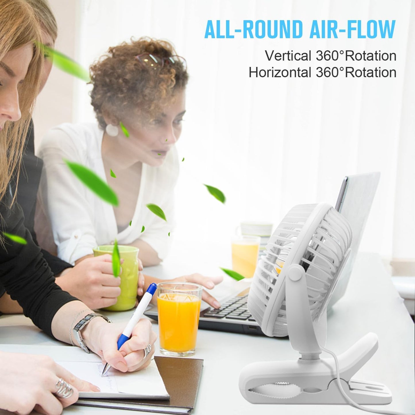 BESKAR Clip on Fan, 360° Rotation Quiet Stroller Fans with Strong Airflow,3 Speeds, Portable Small Fans with Sturdy Clamp,Perfect Personal Cooling Fan for Office Table Bedroom Kitchen