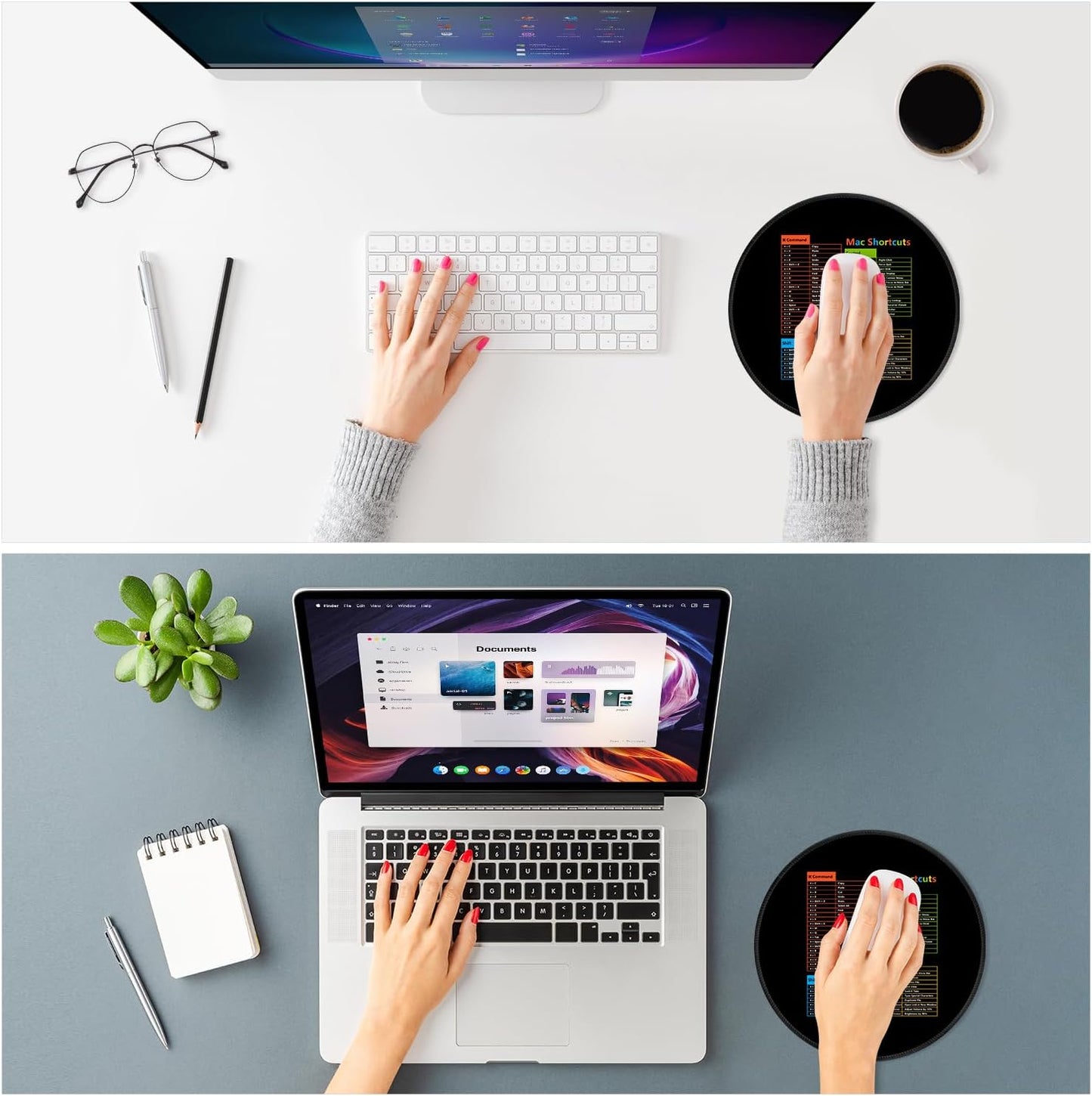 ITNRSIIET Mouse Pad Non-Slip Rubber Base Smooth Surface Stitched Edges Waterproof Durable Compatible with All Mice for Office & Gaming, Desk Accessory, Diameter 8.7 inch, MacShortcuts