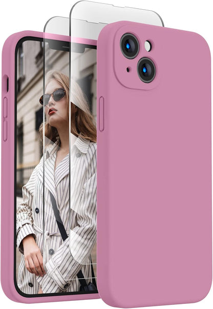 FireNova Designed for iPhone 14 Case, Silicone Upgraded [Camera Protection] Phone Case with [2 Screen Protectors], Soft Anti-Scratch Microfiber Lining Inside, 6.1 inch, Lilac Purple