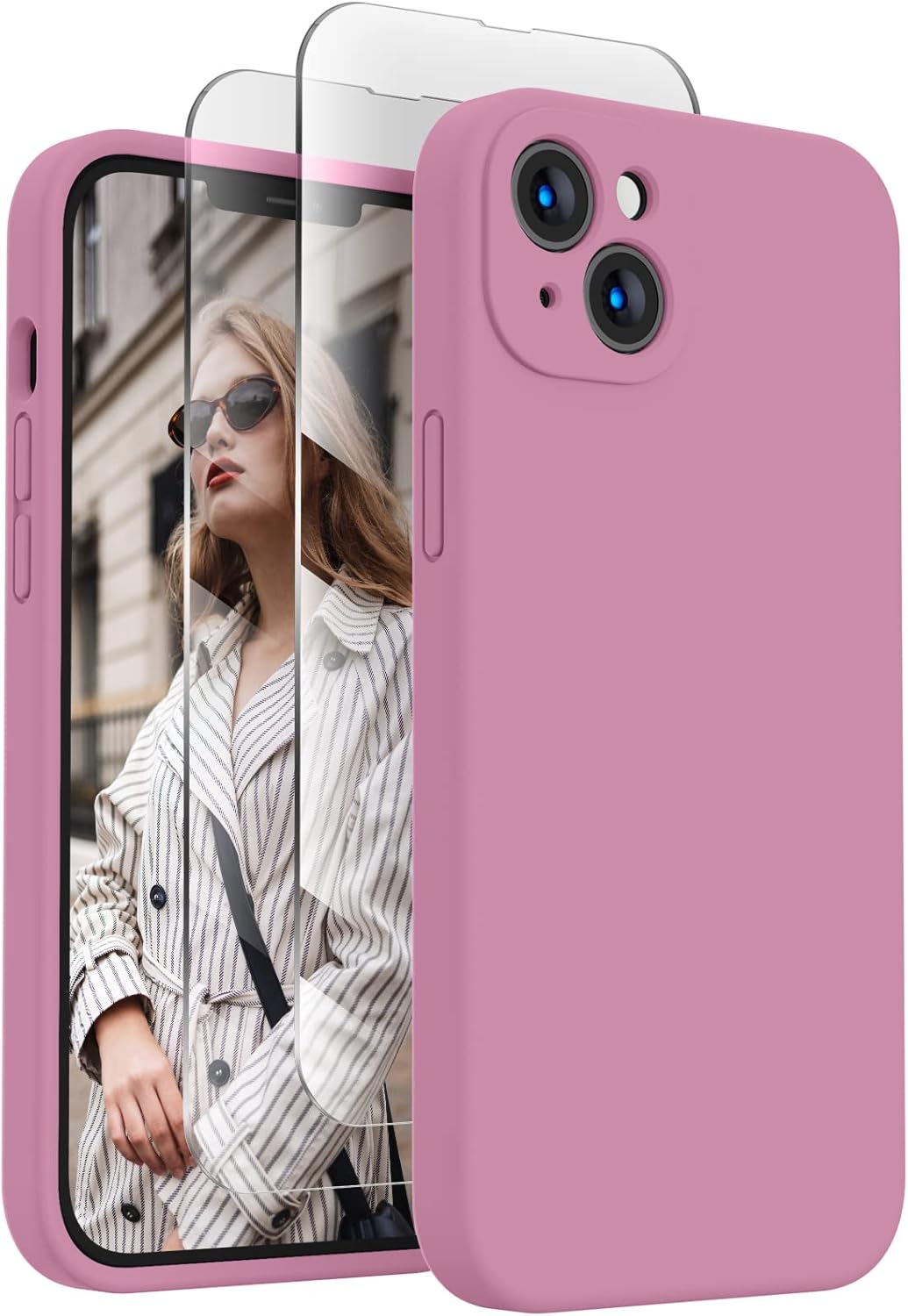 FireNova Designed for iPhone 13 Case, Silicone Upgraded [Camera Protection] Phone Case with [2 Screen Protectors], Soft Anti-Scratch Microfiber Lining Inside, 6.1 inch, Lilac Purple