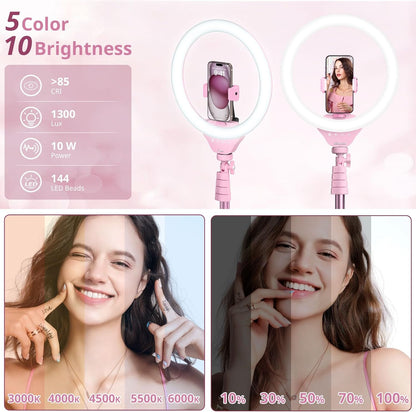 UBeesize 12'' Selfie Ring Light with 62’’ Tripod Stand for Video Recording, Live Streaming(YouTube, Instagram, TIK Tok), Compatible with Phones, Cameras and Webcams Pink