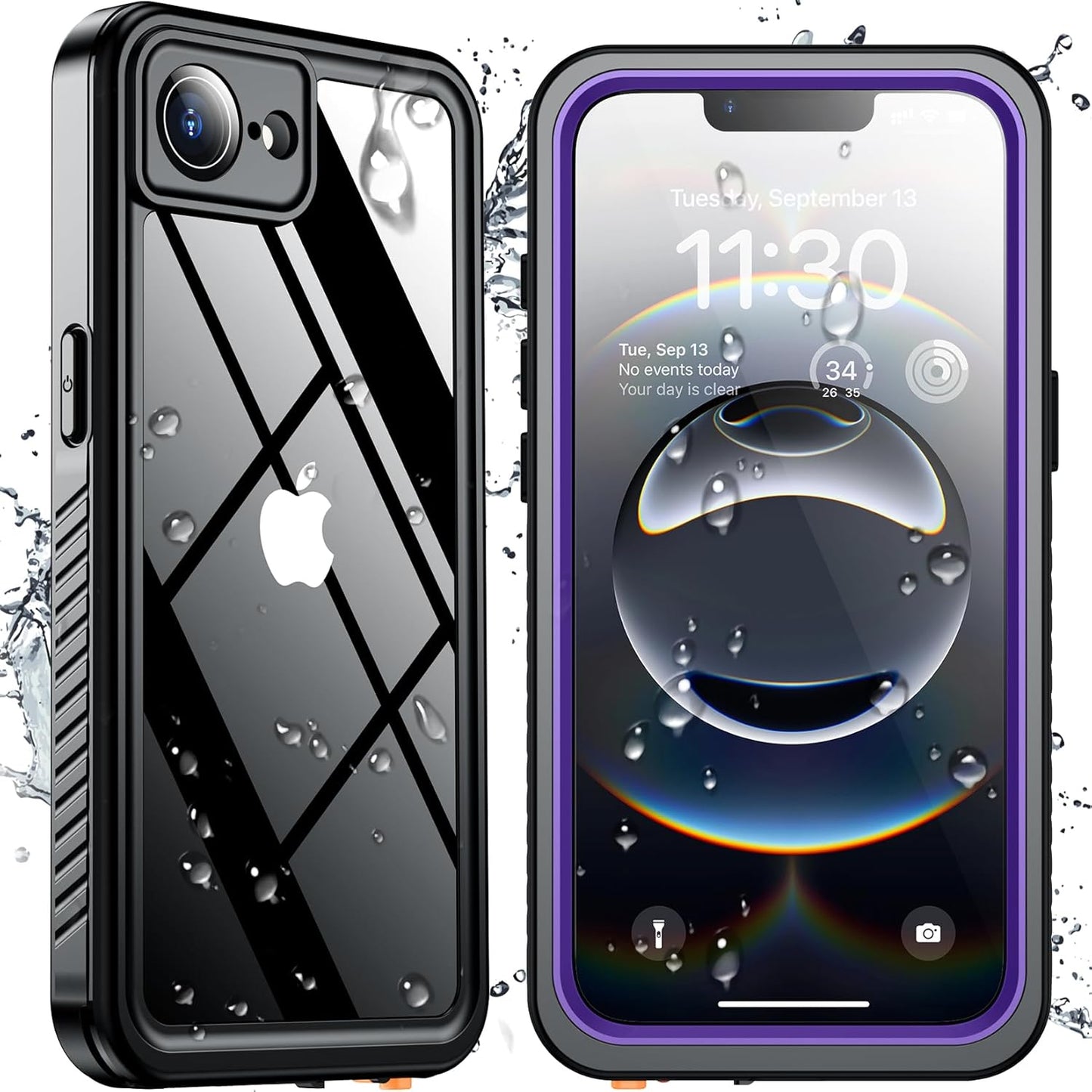 SPIDERCASE for iPhone 16e Case Waterproof,Built-in Screen & Camera Lens Protector[IP68 Underwater] [Military Grade Shockproof] Cell Phone Home Button Stickers, Purple/Clear