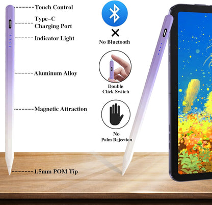 Acitve Stylus Pens for Touch Screens, iPad Pencil with 4 POM Tips Magnetic Stylus Pen for iPad/Pro/Air/Mini/iPhone/Samsung/Huawei/Lenovo/iOS/Android and Other Smartphone Devices - Purple