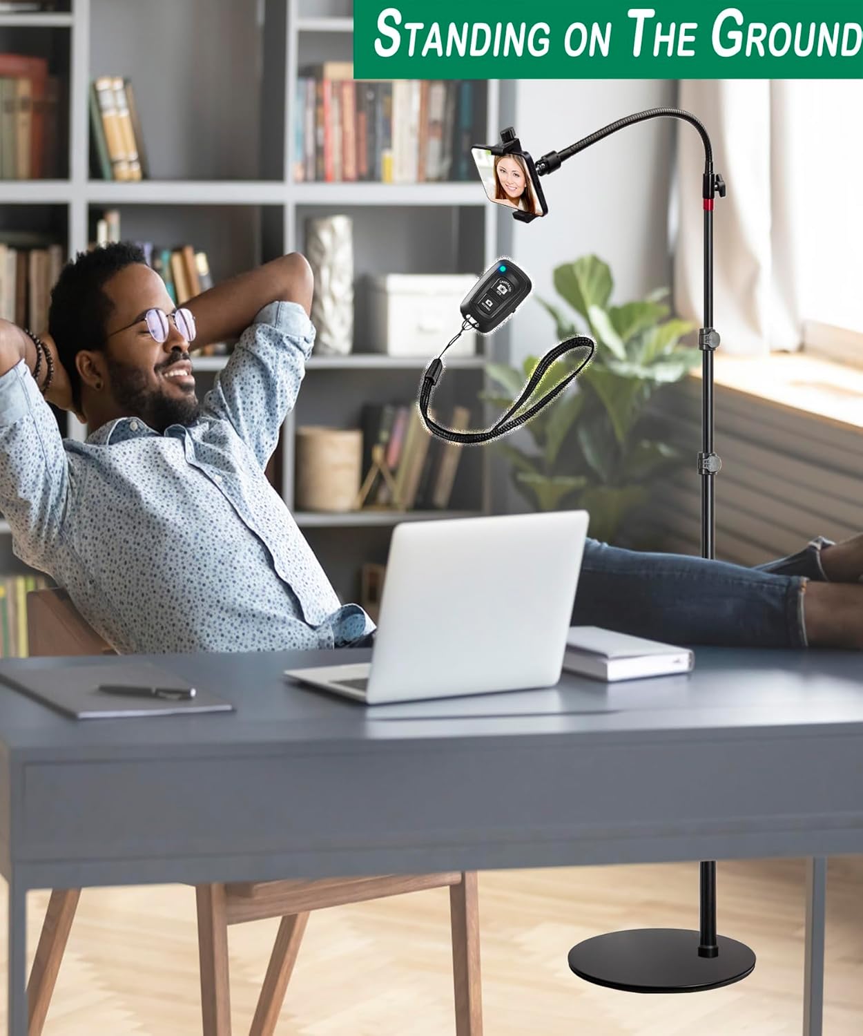 Swivel Cell Phone Mount - Height Adjustable Stand with Heavy Stable Base - Compatible with iPhone 16, 16 Pro Max, 15, 14, 13, 12