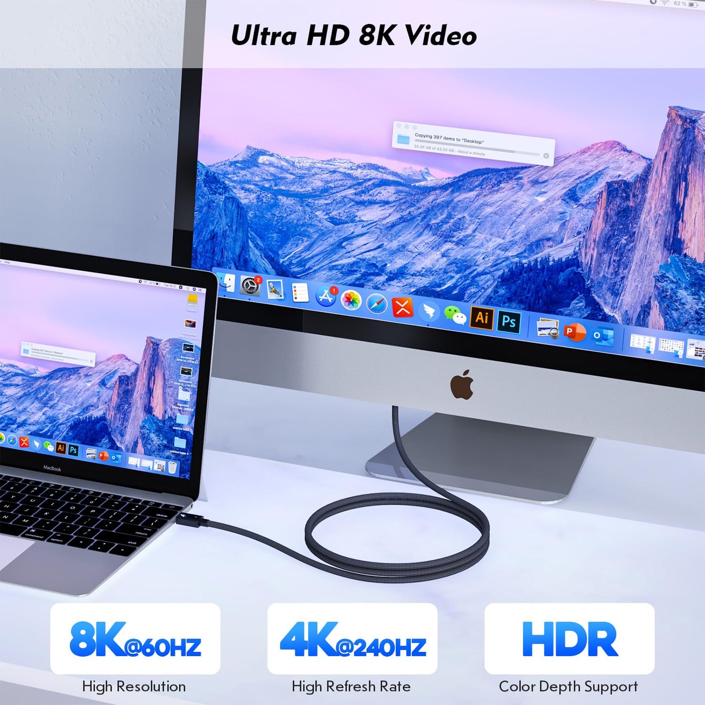 Thunderbolt 4 Cable, 2Pack 6.6FT USB C to C Cable, 240W Fast charging,40Gbps Data Transfer,Supports 8K/4K Displays, USB C charegr cord for iPhone 16 Series, MacBook Air, iPad (Thunderbolt 4-Certified)