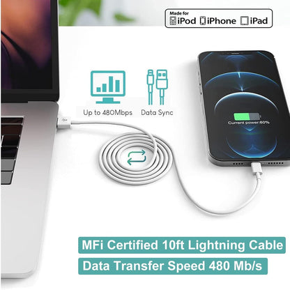 iPhone Charger,[Apple MFi Certified]3 Pack 10ft iPhone Charger Data Sync Transfer Lightning Cable with Travel USB Wall Charger Block Compatible with iPhone 14/13/12/11 Pro/SE/XS/X/XR/8/7/iPad/AirPods