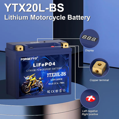 Lithium YTX20L-BS, 700A LiFePO4 Motorcycle Battery, 12V 10AH ATV, UTV, Jet Ski, 4 Wheeler, Snowmobile, Personal Watercraft, Seadoo, Polaris, Tractor,Generator and Riding Lawn Mower Battery