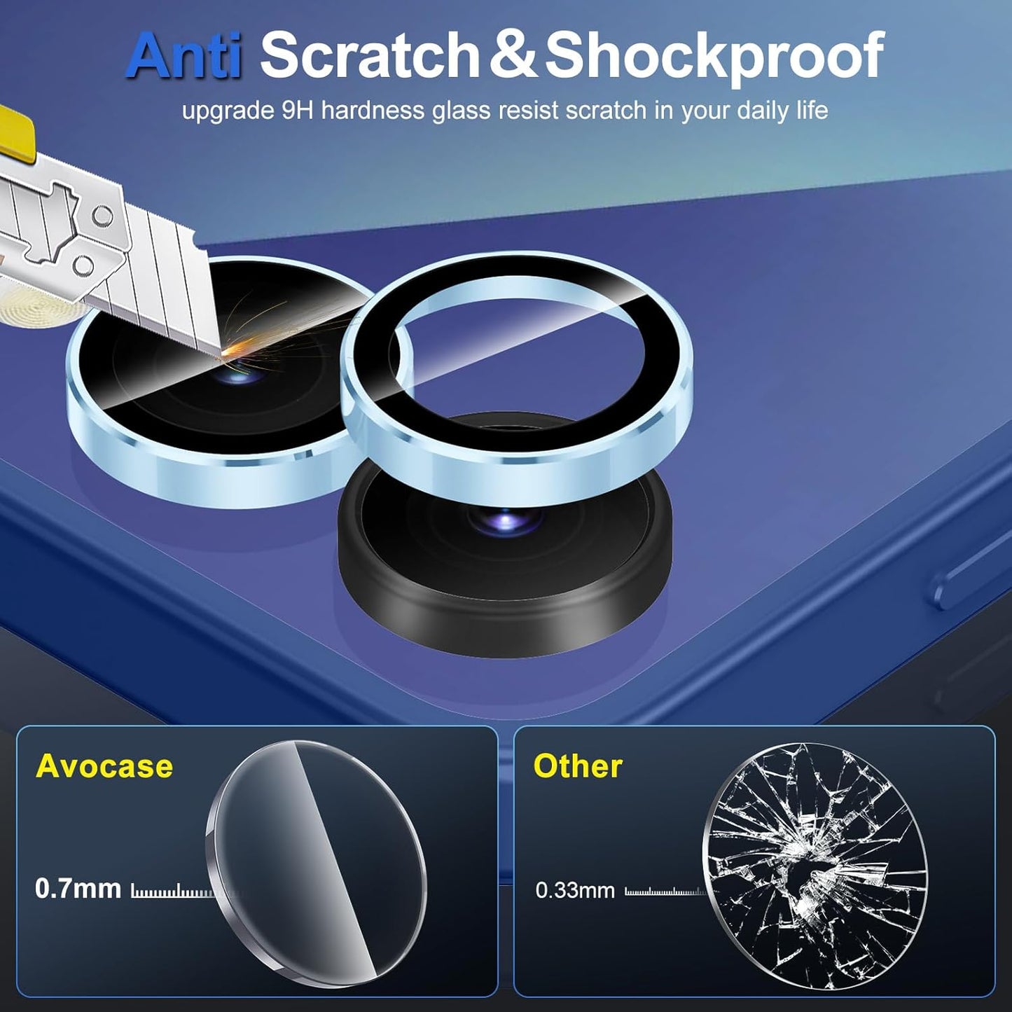 for Samsung Galaxy Z Flip 7 Camera Lens Protector, Individual Metal Ring Tempered Glass Lens Cover, [Strong Adsorption] Scratch Resistant Ultra-Thin HD Clear Lens Cover, 1 Set-Blue Ring