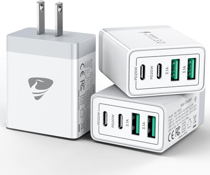 USB C Wall Charger Block 3-Pack, Aiminu 40W 4-Port PD Power Delivery Fast Type C Charging Block Plug Adapter for iPhone 15 14 13 12 11 Pro Max, XS/XR/X, iPad, Android Phones Charger Cube