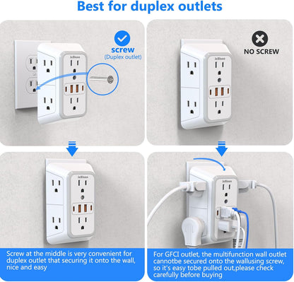 JcBlaon Outlet Extender Surge Protector - 6 Outlet Splitter with 4 USB Ports (2 USB C), Multiple Plug Expander Wall Charger, 3 Sided Multi Plug Wall Adapter Power Strip for Home Office Kitchen Travel