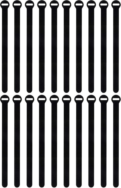 Self-Gripping Cable Ties by Wrap-It Storage, Black, 12 Inch Straps (20-pack) – Reusable Hook and Loop Cord Organizer Cable Ties for Cord Management and Desk or Office Organization