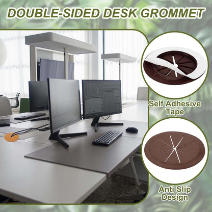 PATIKIL Desk Grommet 3-3/16", 4 Pcs Round Cable Grommet Cord Hole Cover with Adhesive Tape Flexible Table Wire Organizer for Office Home Table Countertop, Deep Brown