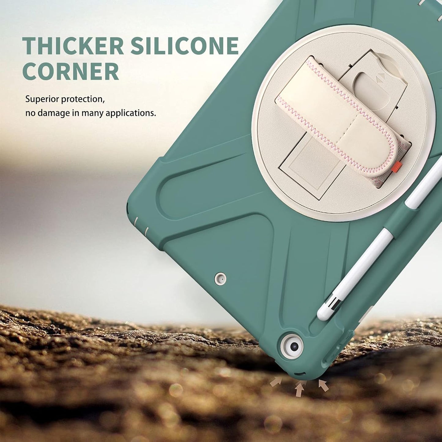 ZenRich Shockproof Case for iPad 9th/8th/7th Generation 10.2 inch 2021/2020/2019, Heavy Duty Rugged Case with Pencil Holder/360° Rotating Kickstand/Handle/Carrying Strap, EmeraldGreen